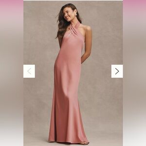 BHLDN Ruby Twist Halter Satin Gown, Size 8, Hemmed, Ruby Pink